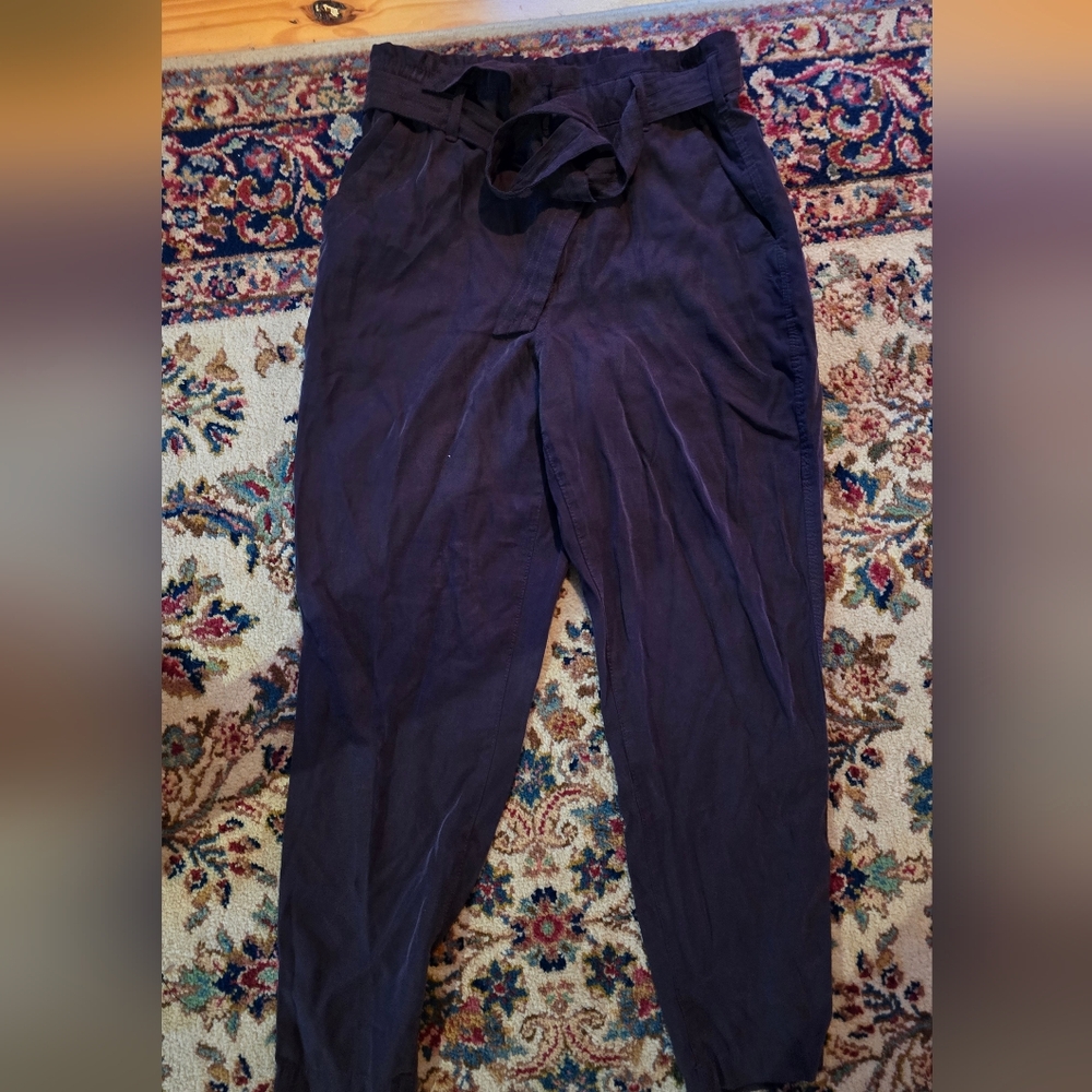 Old Navy Deep Purple Paper Bag High Waist Tappered Pants